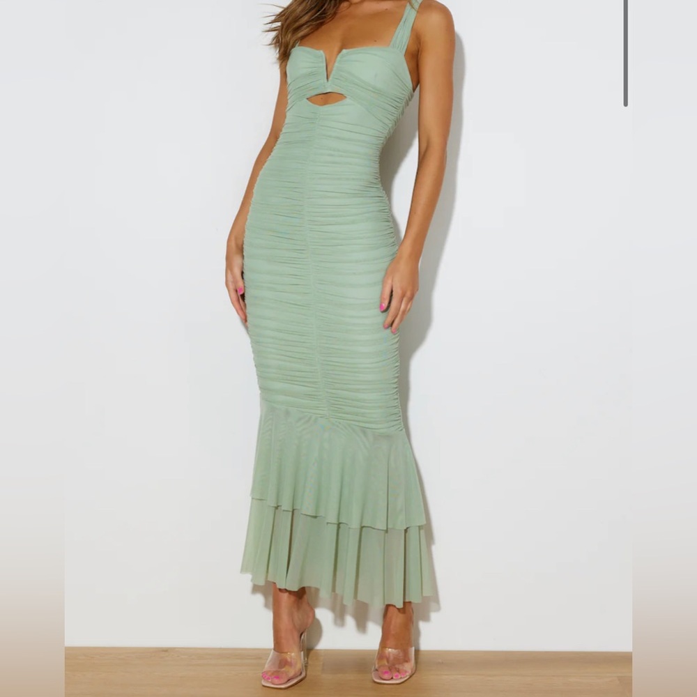 NEW Hello Molly Pistachio Green Maxi Ruched Dress - size L